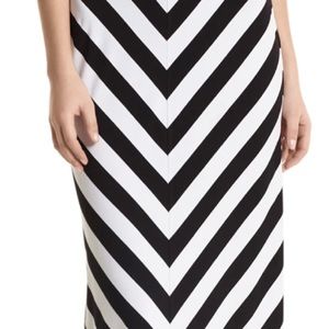 White and Black Striped Maxi Skirt